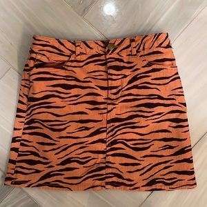 Tiger animal print stretch denim mini skirt Small